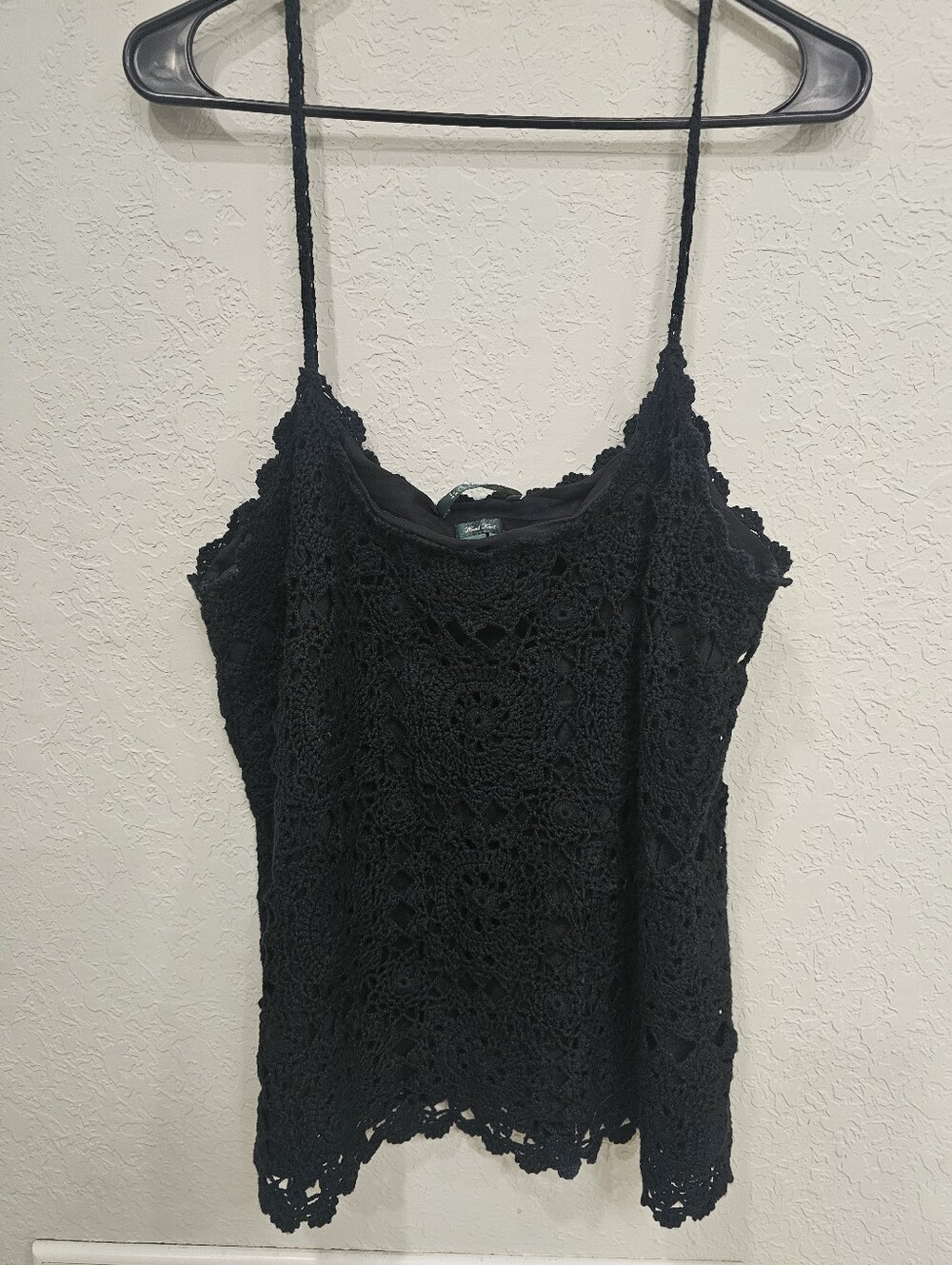 Lauren Ralph Lauren Hand Knit Lace Tank Top Women's XL Black Lined